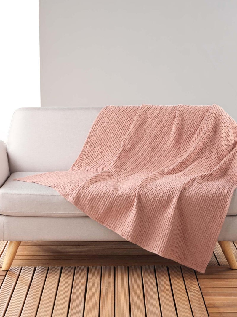 Plaid coton Collection Gaufrettes nid d'abeille Rose - Kiabi