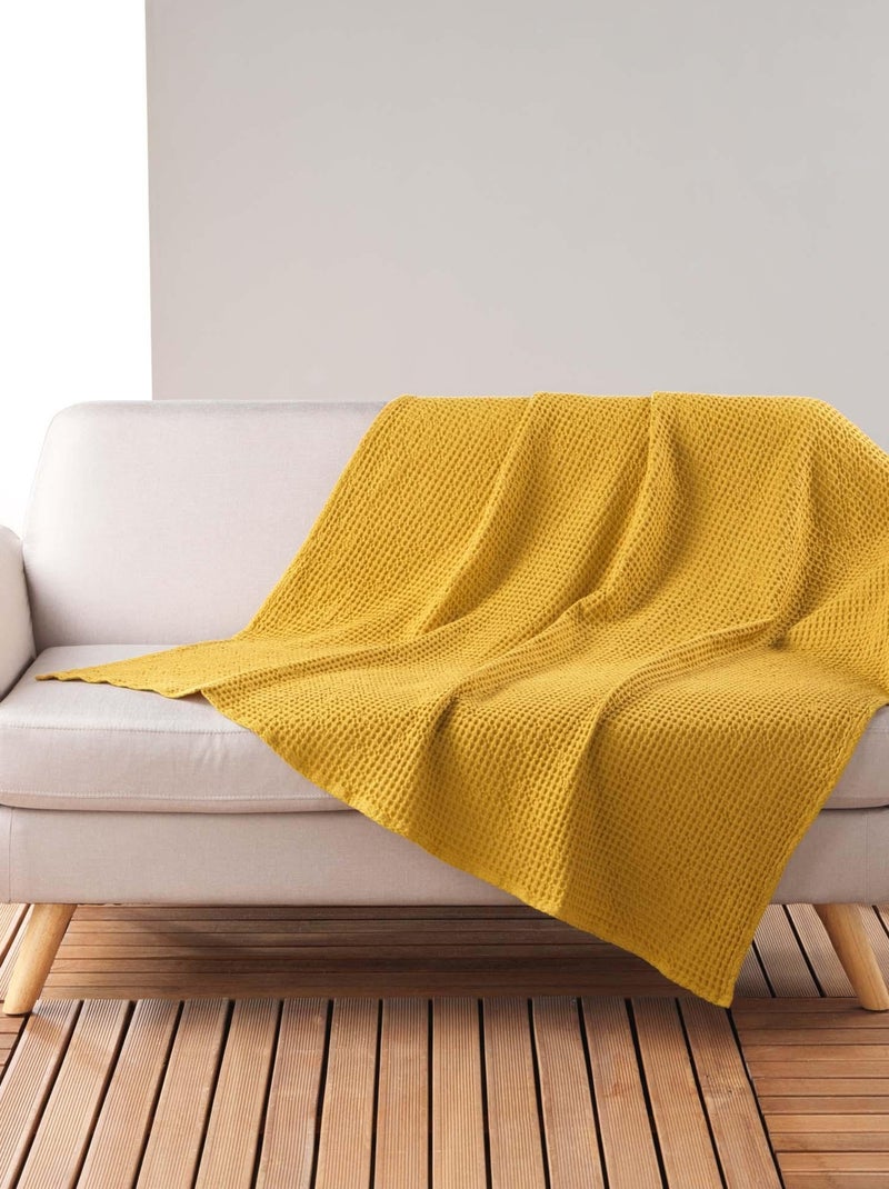 Plaid coton Collection Gaufrettes nid d'abeille Rose - Kiabi