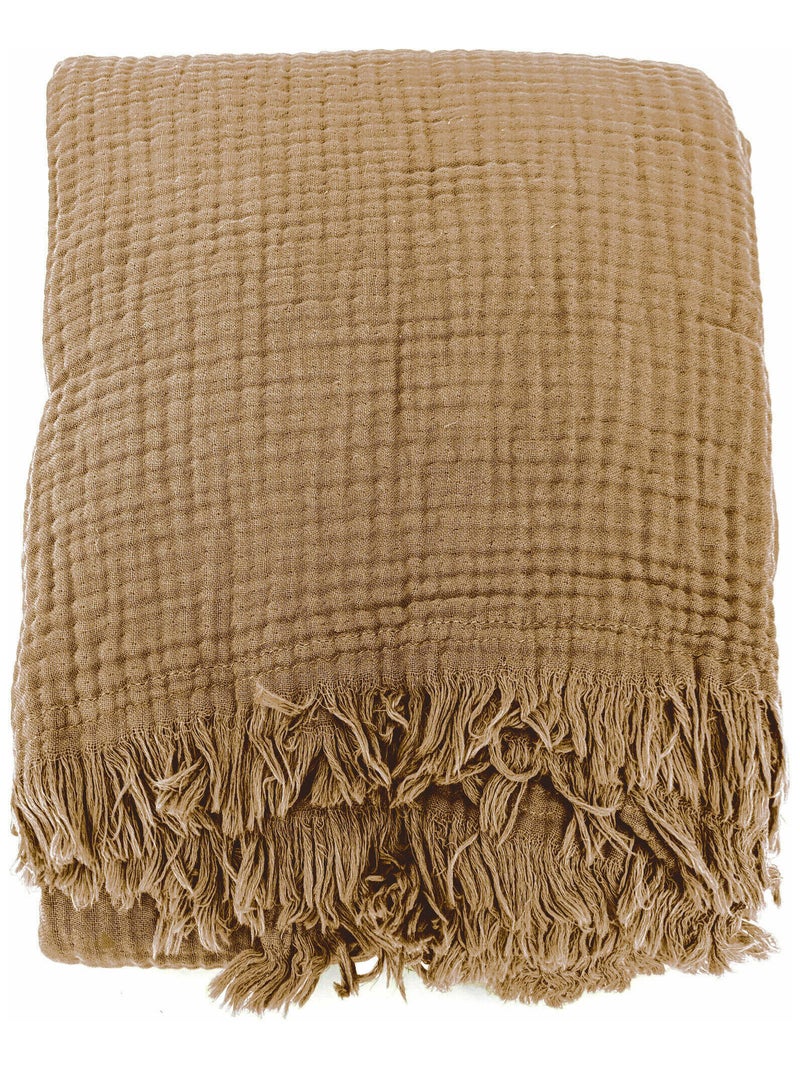 Plaid coton PAROS Marron cappuccino - Kiabi