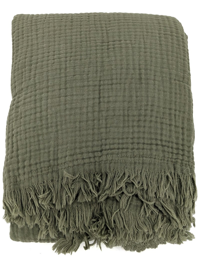 Plaid coton PAROS Vert bouteille - Kiabi