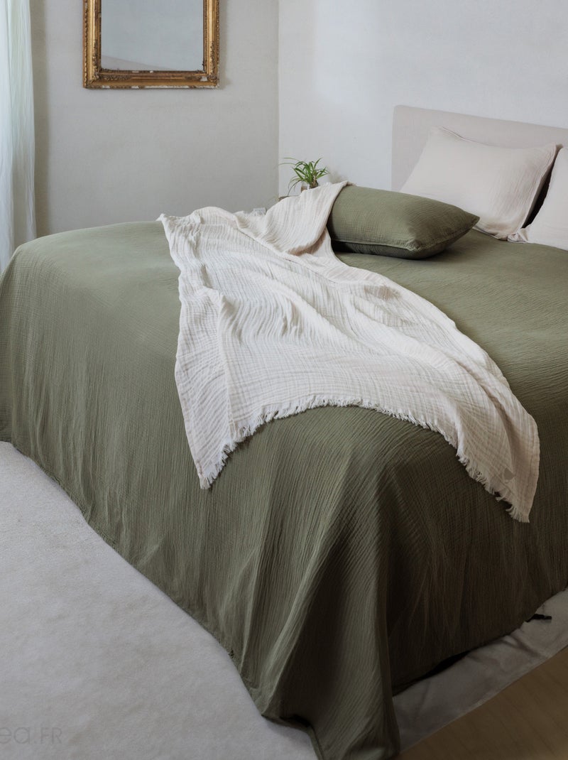 Plaid coton PAROS Vert bouteille - Kiabi