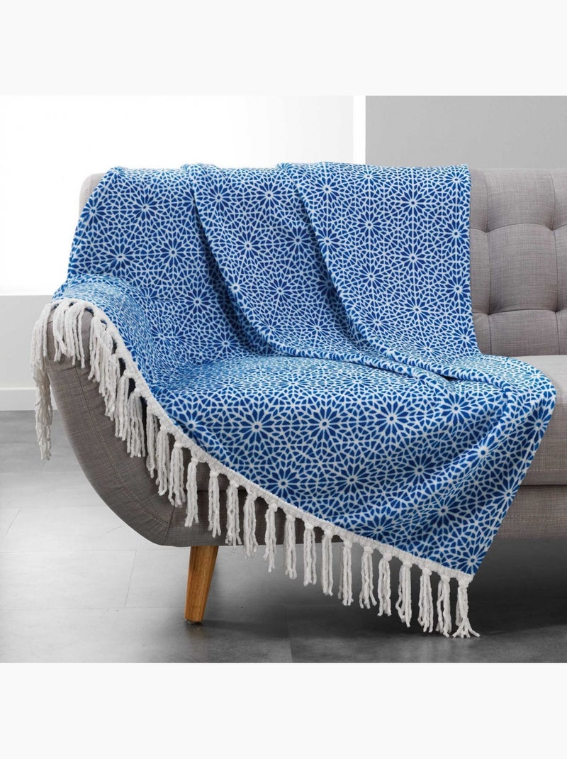 Plaid Couverture a franges Collection Tunis Corail - Kiabi
