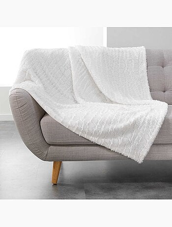 Plaid couverture a poil doux 125 x 150 cm imitation fourrure simba naturel