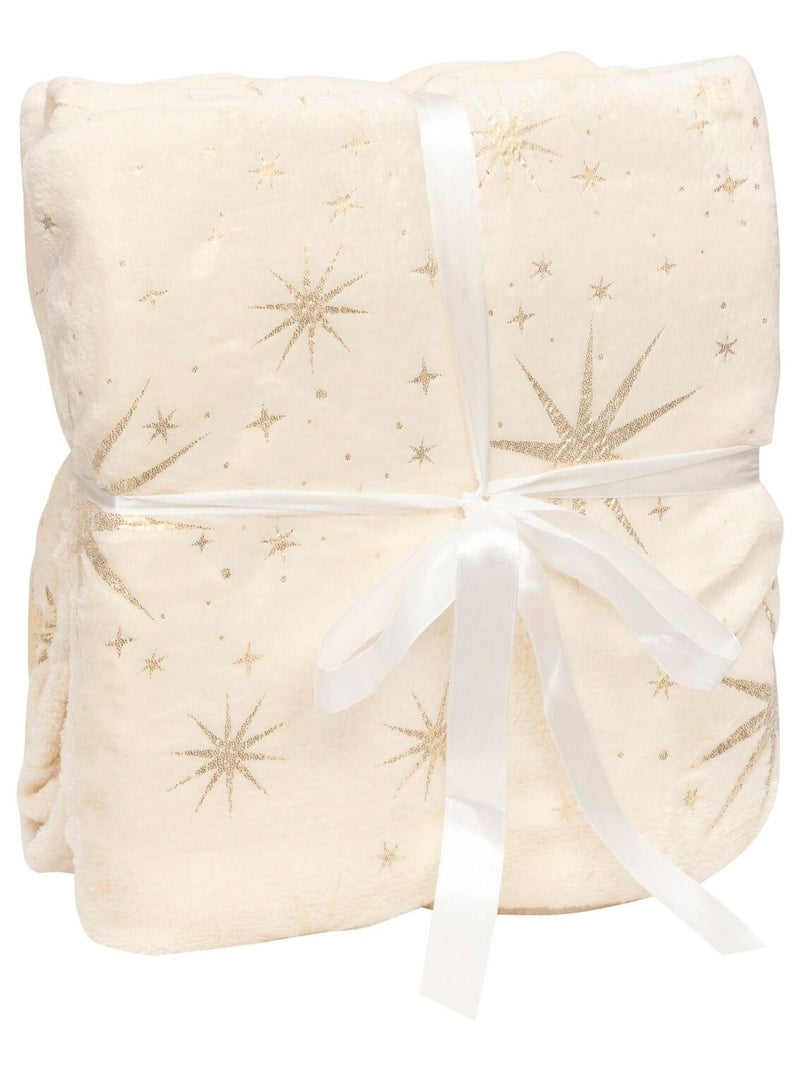 Plaid de Noël motifs étoiles dorées Ivoire - Kiabi