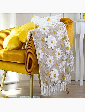 Plaid décoratif imprimé marguerites en polycoton