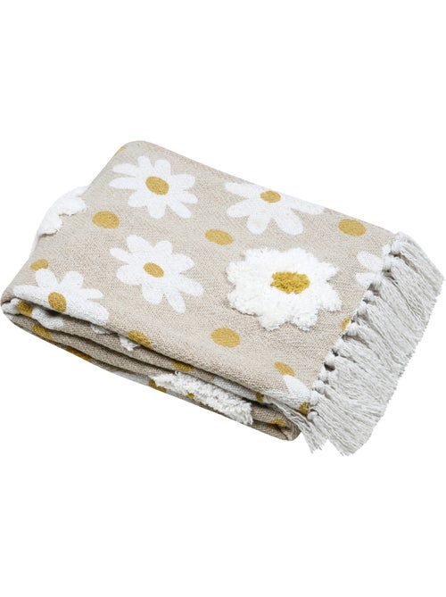 Plaid décoratif imprimé marguerites en polycoton - Kiabi