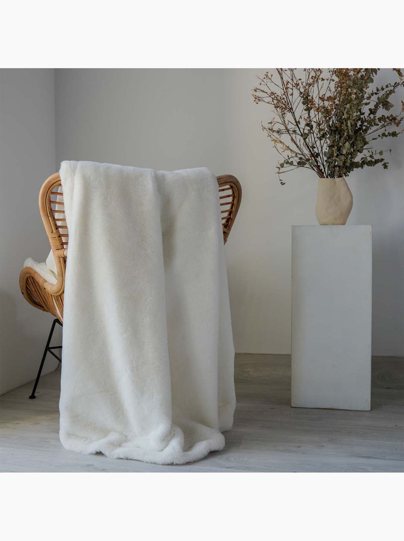 Plaid Double Face Imitation Fourrure et Polaire Blanc - Kiabi
