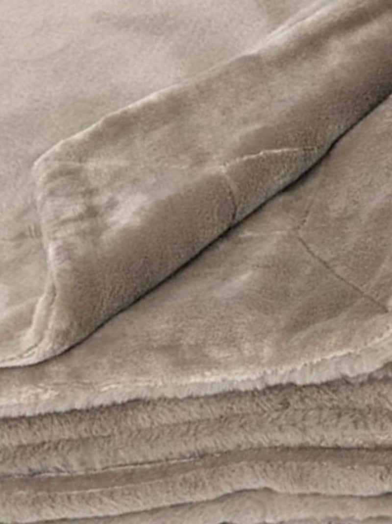 Plaid Double Face Imitation Fourrure et Polaire Taupe - Kiabi