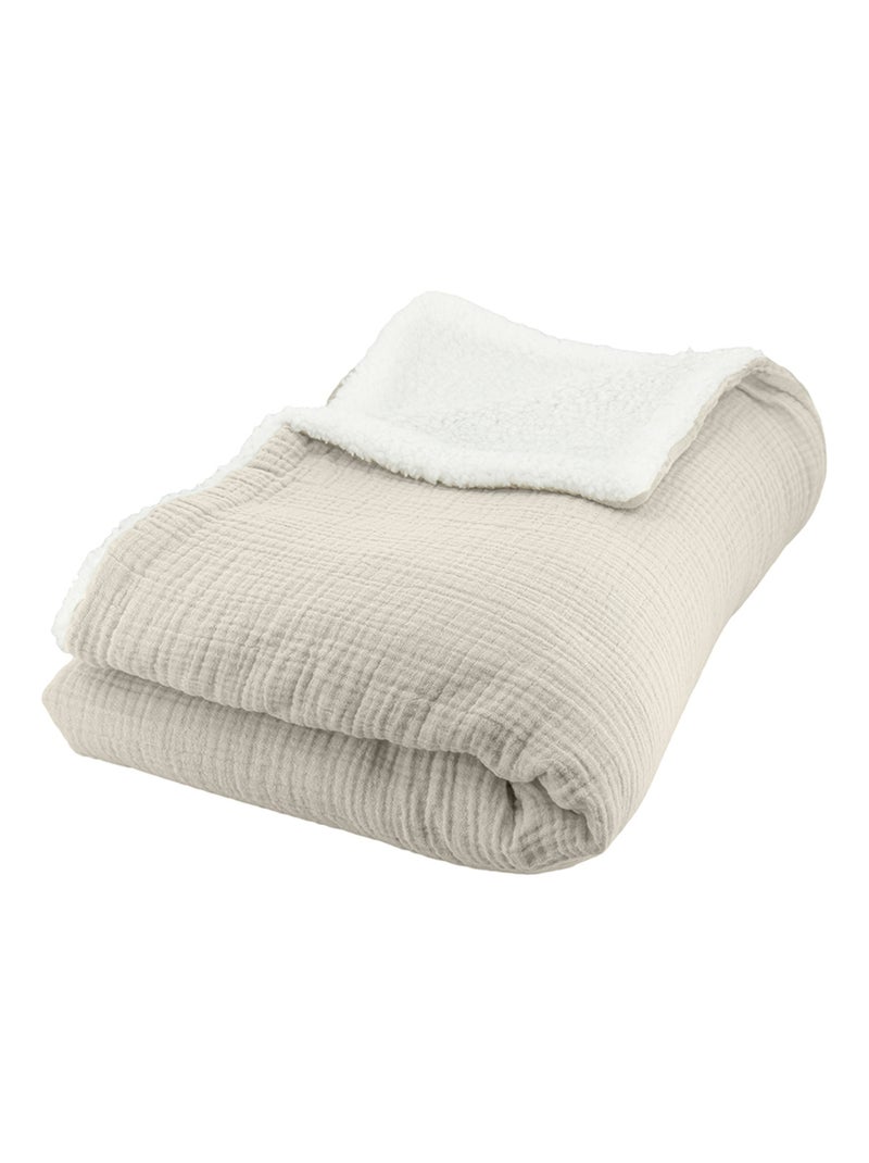 Plaid double gaze de coton et polyester GAZ & SHERPA Beige argile - Kiabi