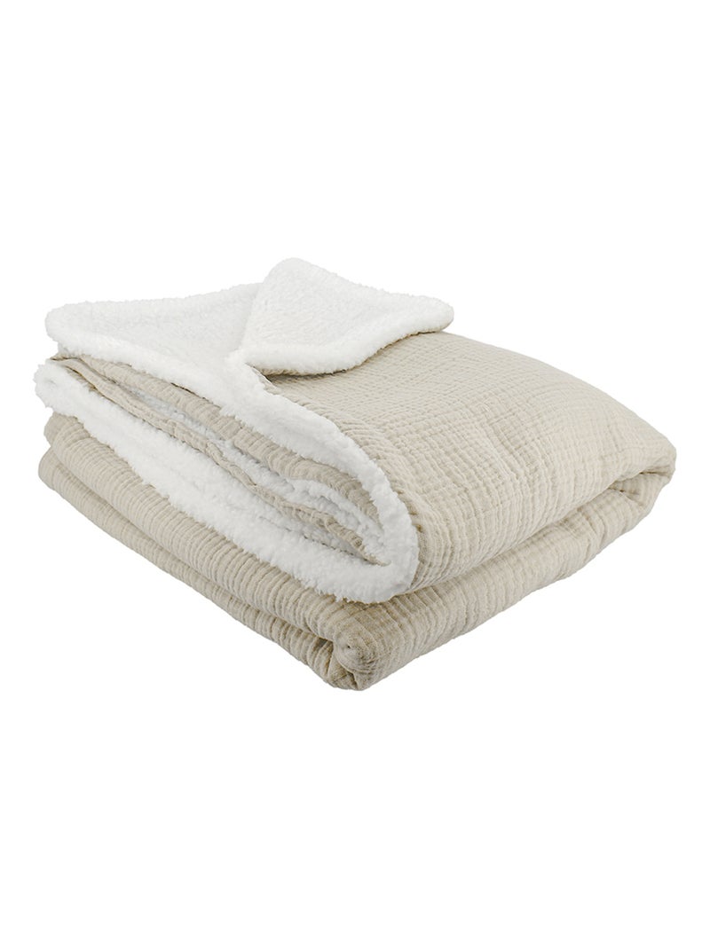 Plaid double gaze de coton et polyester GAZ & SHERPA Beige argile - Kiabi