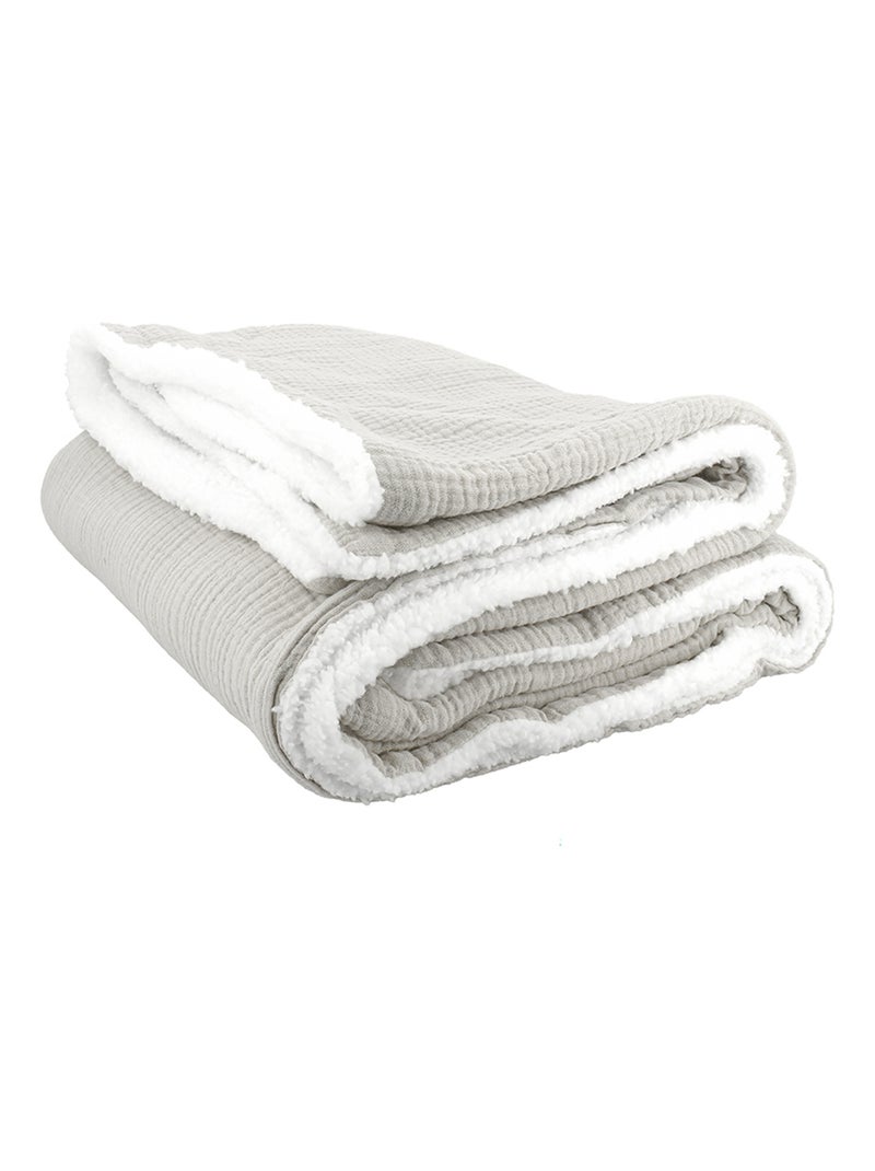 Plaid double gaze de coton et polyester GAZ & SHERPA Gris - Kiabi