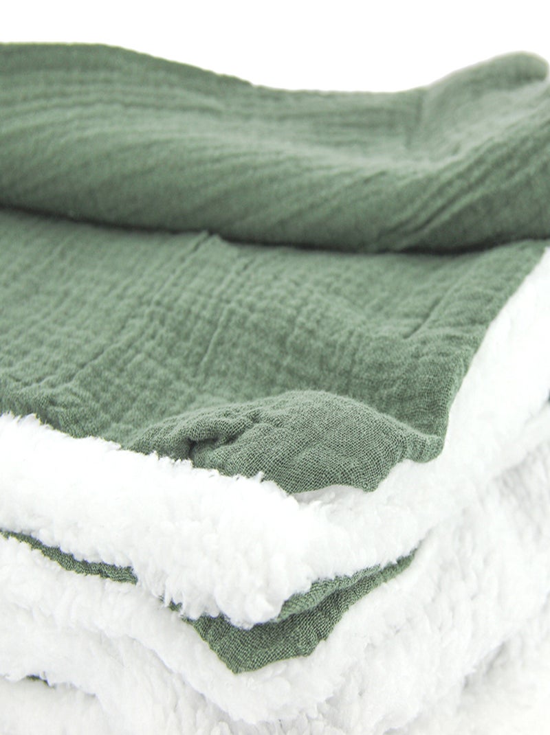 Plaid double gaze de coton et polyester GAZ & SHERPA Kaki - Kiabi