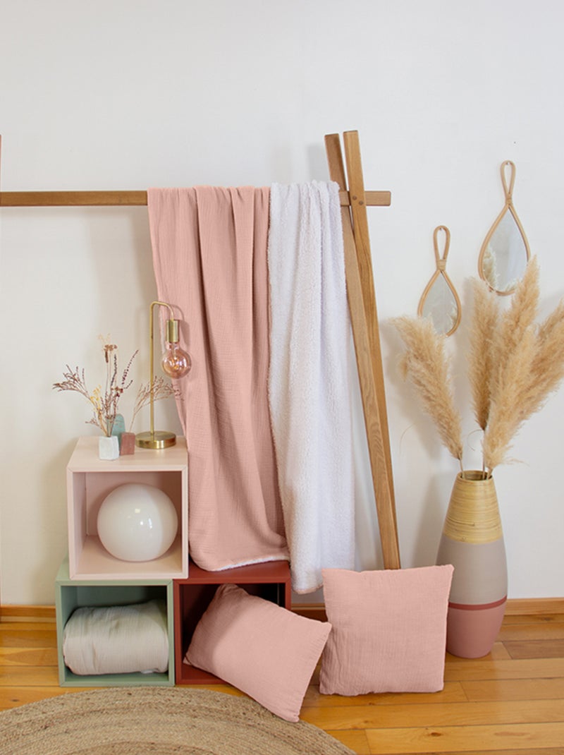 Plaid double gaze de coton et polyester GAZ & SHERPA Rose pâle - Kiabi