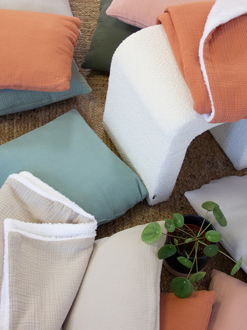 Plaid double gaze de coton et polyester GAZ & SHERPA Rose pâle - Kiabi