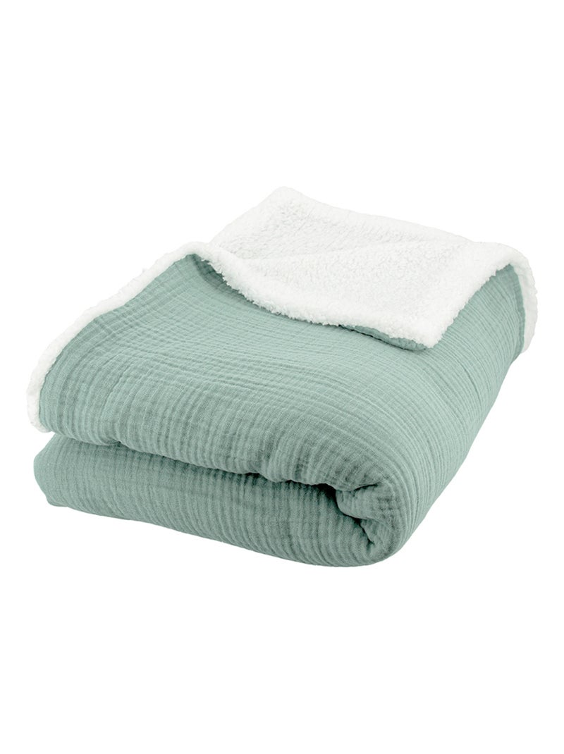 Plaid double gaze de coton et polyester GAZ & SHERPA Vert clair - Kiabi