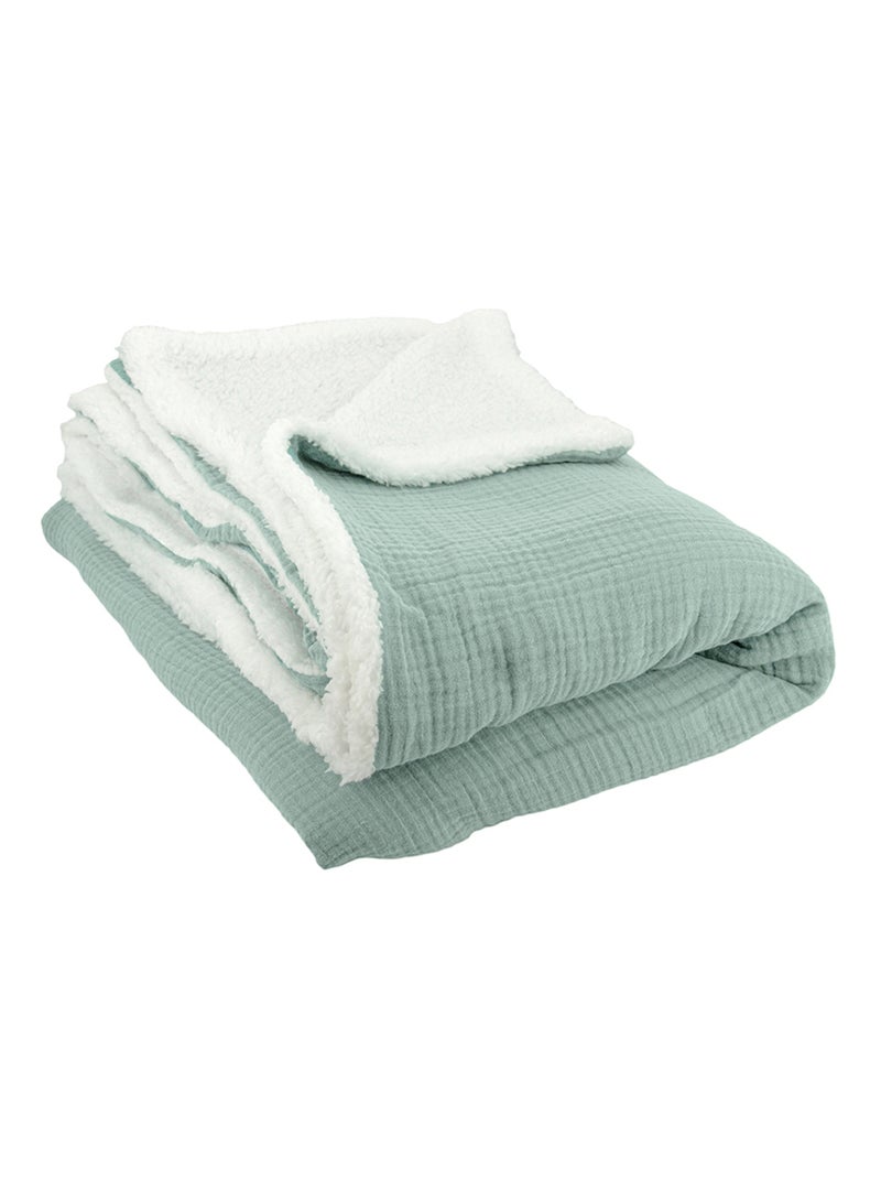 Plaid double gaze de coton et polyester GAZ & SHERPA Vert clair - Kiabi