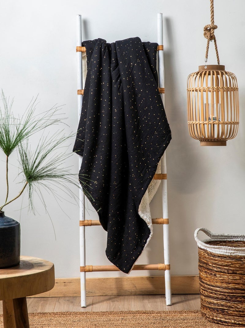 Plaid double gaze effet moutonné 'Deko&co' Noir Doré - Kiabi