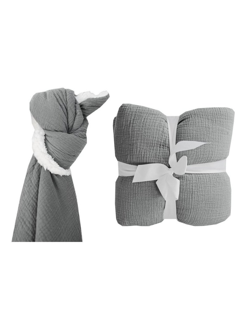 Plaid double gaze sherpa 'Deko&co' Gris clair - Kiabi