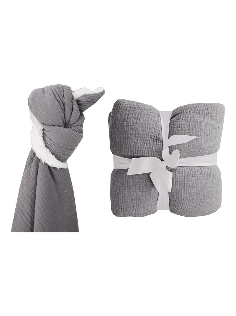 Plaid double gaze sherpa 'Deko&co' Gris clair - Kiabi