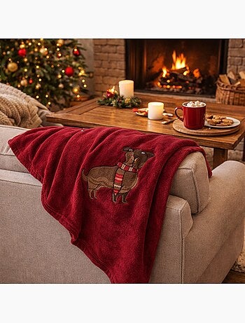 Plaid douillet Chien avec bonnet rouge