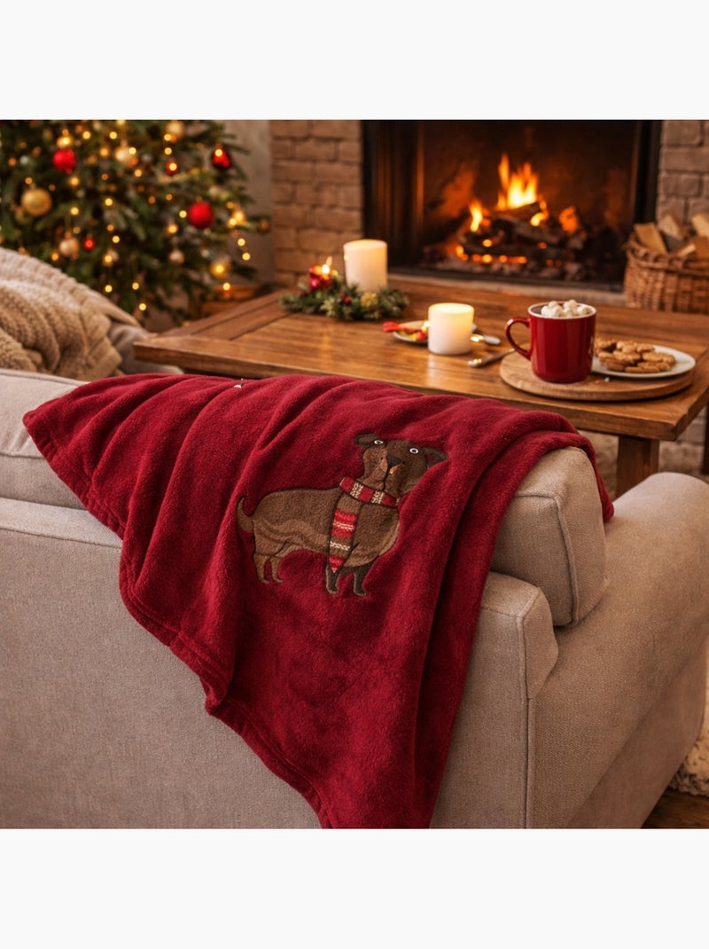 Plaid douillet Chien avec bonnet rouge Rouge - Kiabi