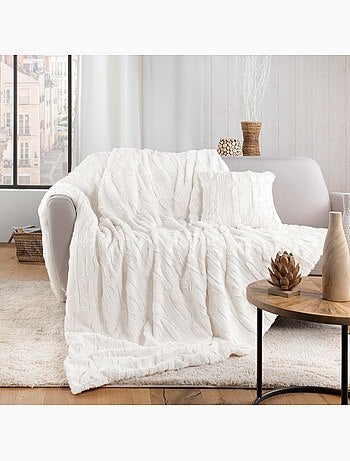 Plaid doux a poil et sherpa 125 x 150 cm Foxy creme