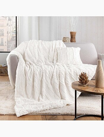 Plaid doux a poil et sherpa 125 x 150 cm Foxy creme