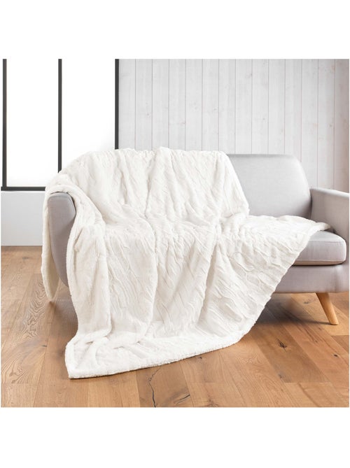 Plaid doux a poil et sherpa 125 x 150 cm Foxy creme - Kiabi