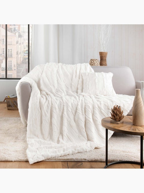Plaid doux a poil et sherpa 125 x 150 cm Foxy creme - Kiabi