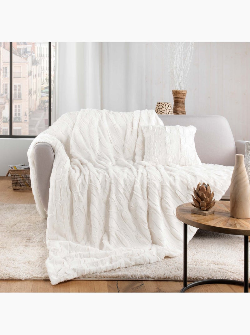 Plaid doux a poil et sherpa 125 x 150 cm Foxy creme Crème - Kiabi