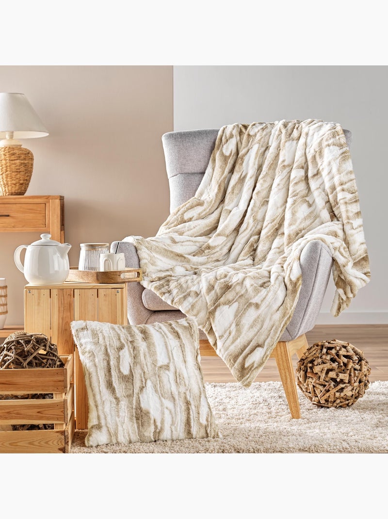 Plaid doux a poil et sherpa Cheyenne Beige sable - Kiabi