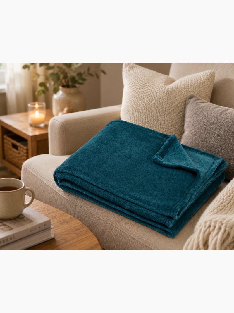 Plaid doux et moelleux Confort Bleu pétrole - Kiabi