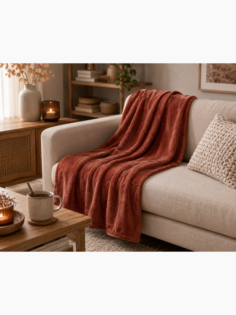 Plaid doux et moelleux Confort Brique - Kiabi