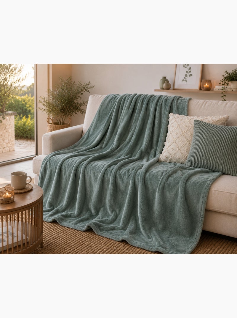 Plaid doux et moelleux Confort Vert jade - Kiabi