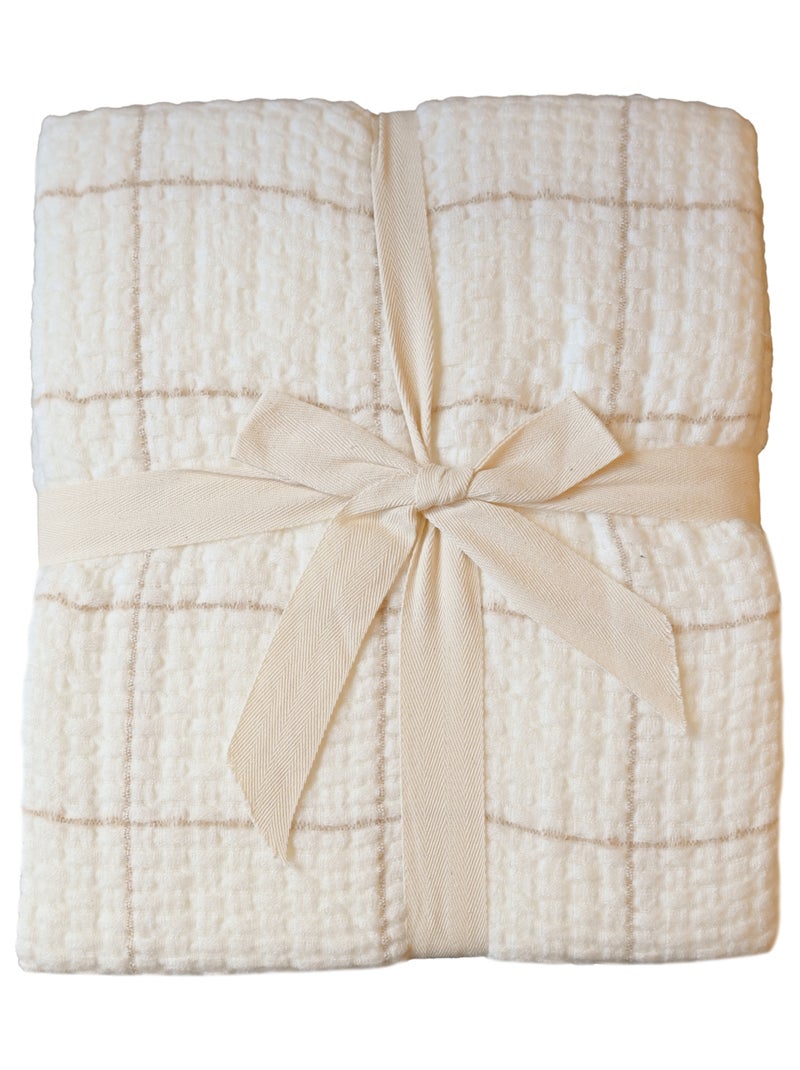Plaid doux gaufré à carreaux Beige - Kiabi