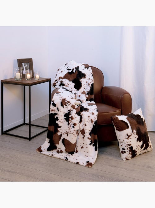 Plaid effet fourrure doublé polaire vache - Kiabi