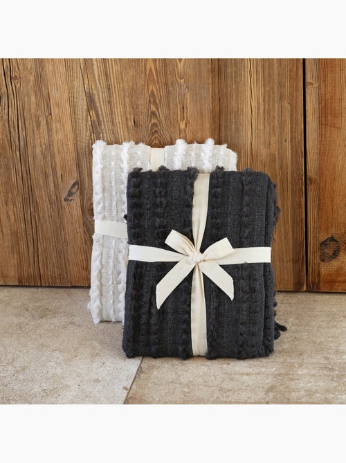 Plaid en chenille texturée avec franges - Kiabi