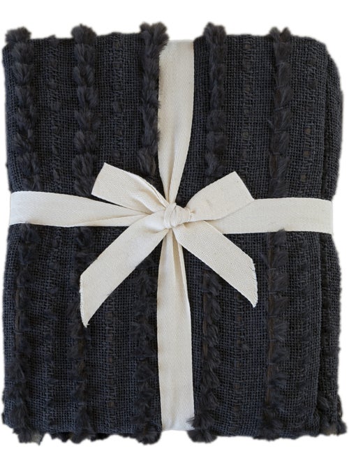 Plaid en chenille texturée avec franges - Kiabi