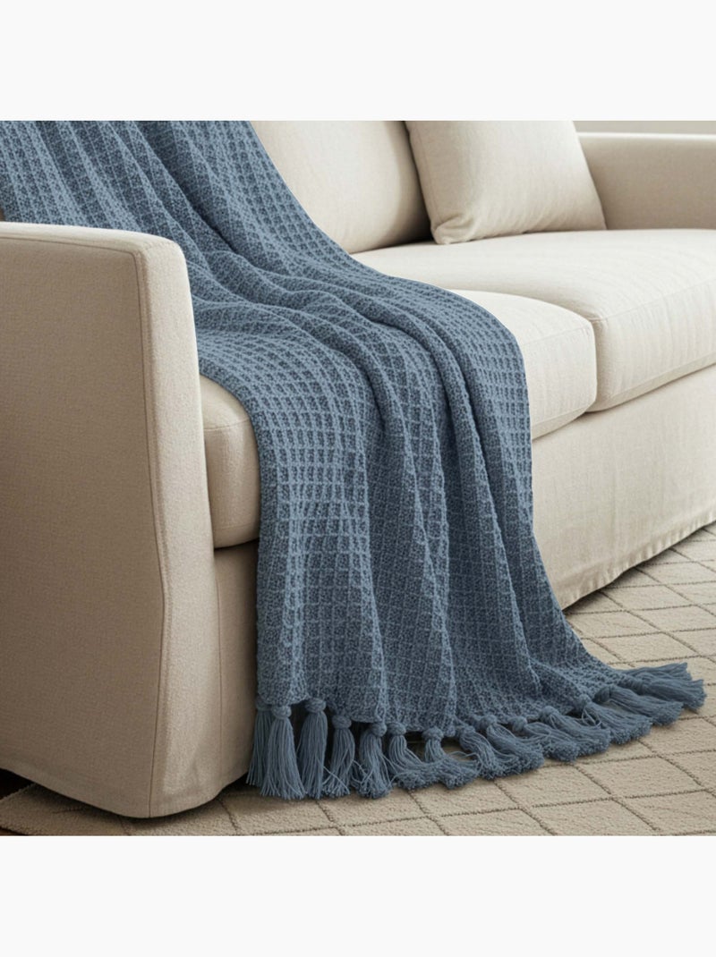 Plaid en coton 140x200 cm nael, par soleil d'ocre Bleu - Kiabi
