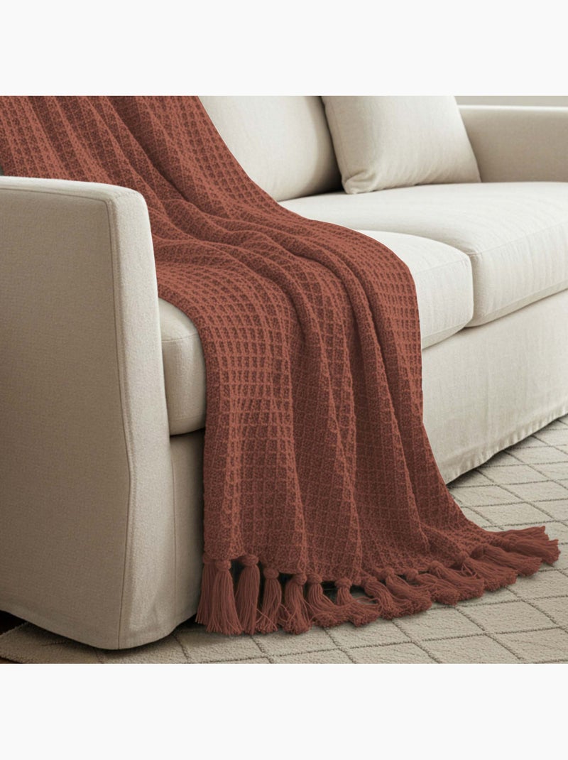 Plaid en coton 140x200 cm nael, par soleil d'ocre Rouge brique - Kiabi