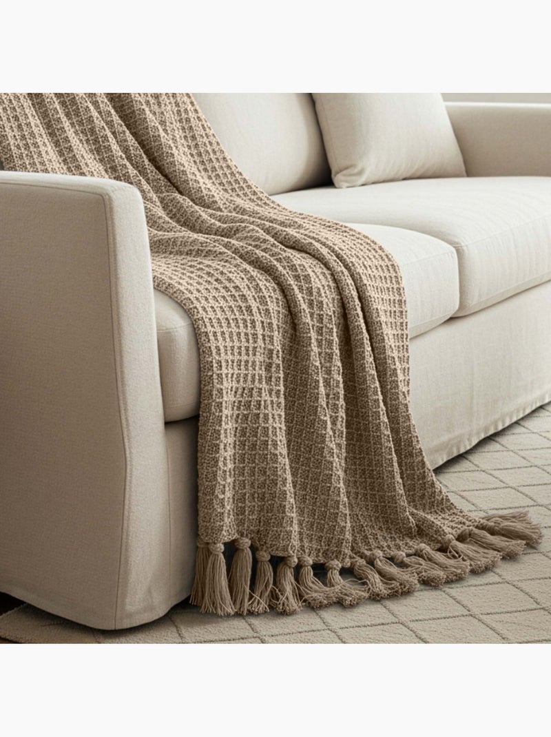 Plaid en coton 140x200 cm nael, par soleil d'ocre Taupe - Kiabi