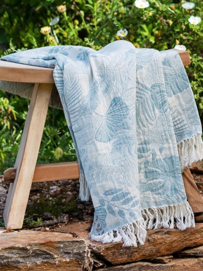 Plaid en coton avec motif fleur Bleu - Kiabi