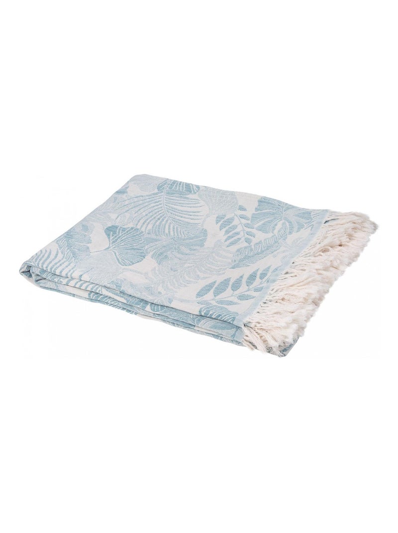 Plaid en coton avec motif fleur Bleu - Kiabi