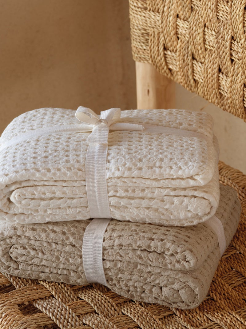 Plaid en coton gaufré Ecru - Kiabi