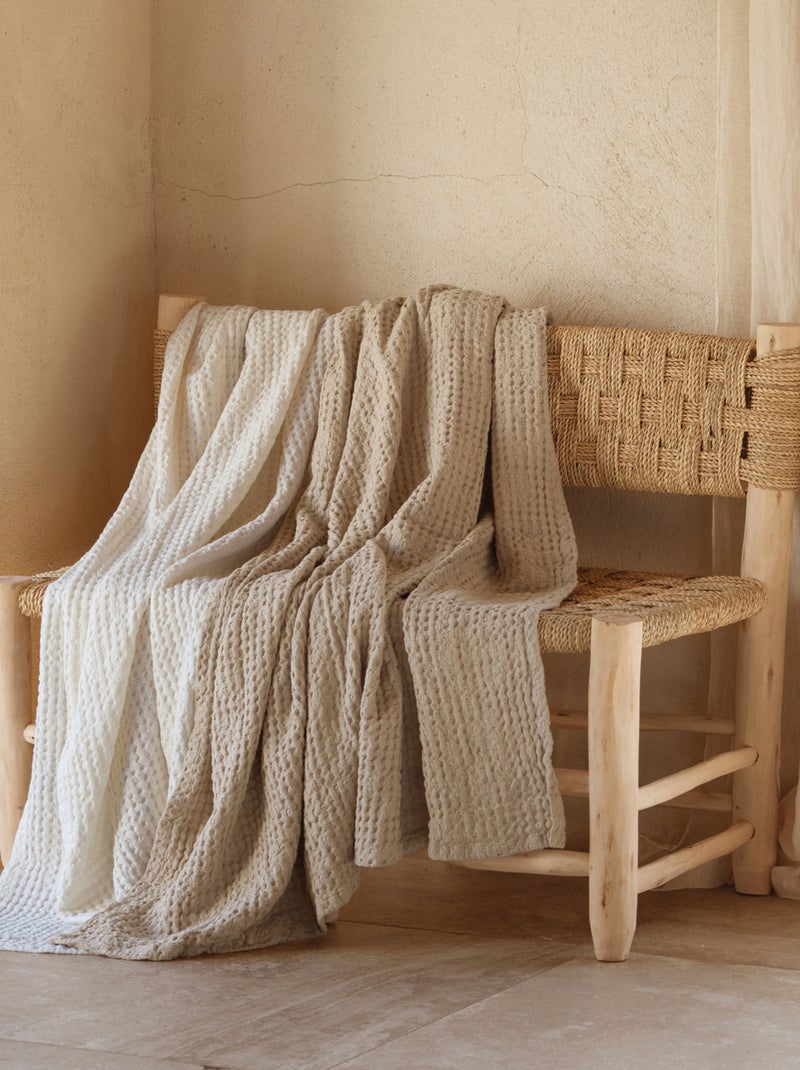 Plaid en coton gaufré Ecru - Kiabi