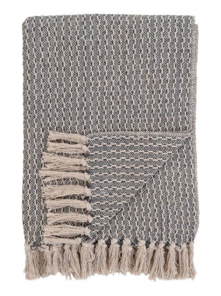 Plaid en coton gris foncé et blanc motif rayé 130 - House Nordic