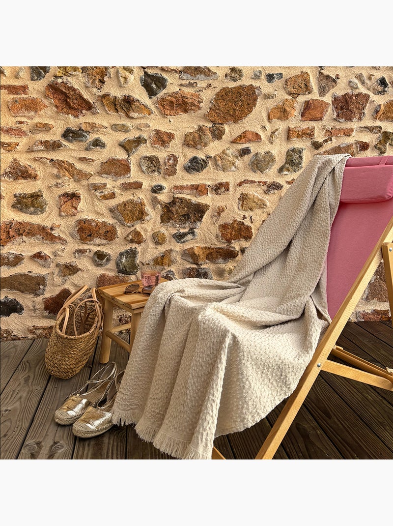 Plaid en coton jacquard à motif goutte d’eau Crème - Kiabi