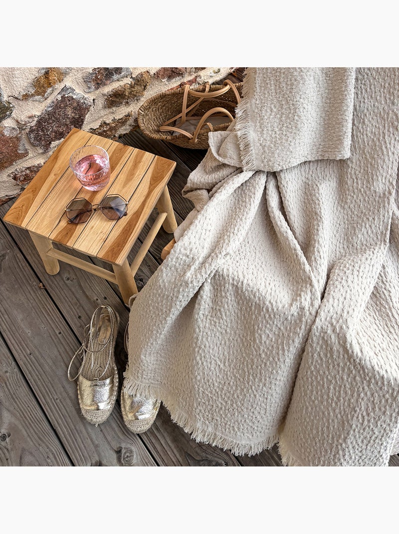 Plaid en coton jacquard à motif goutte d’eau Crème - Kiabi