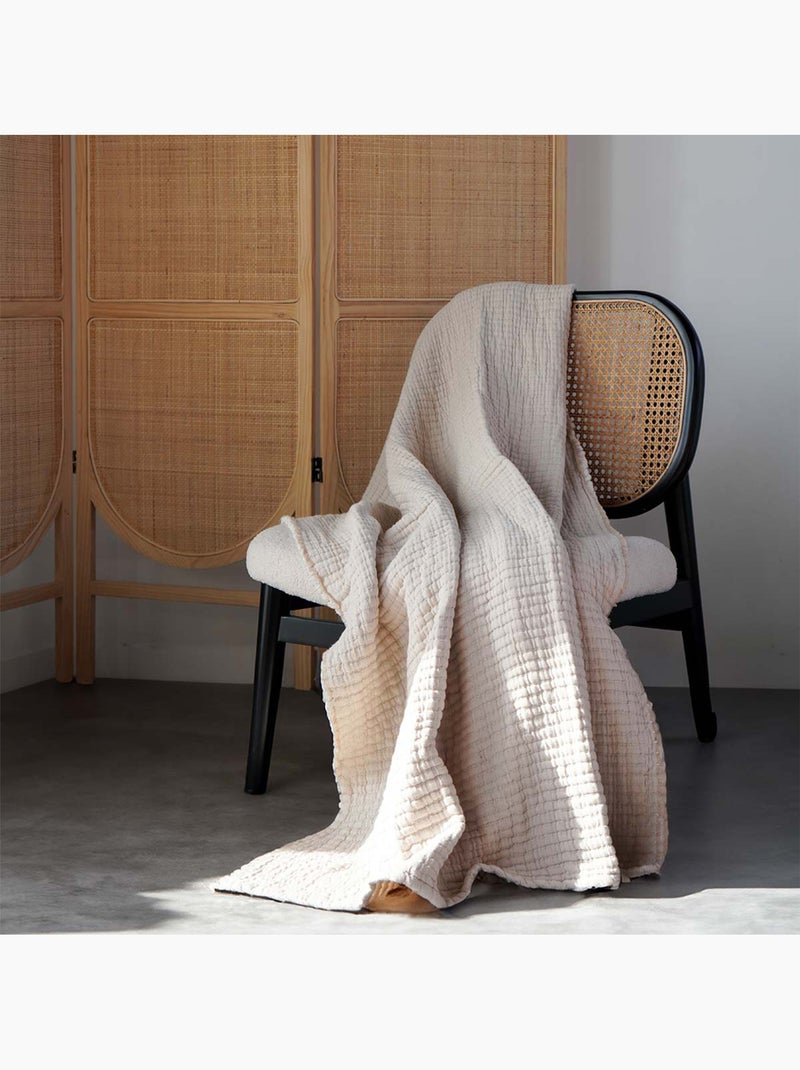 Plaid en coton lavé matelassé boutis Crème - Kiabi
