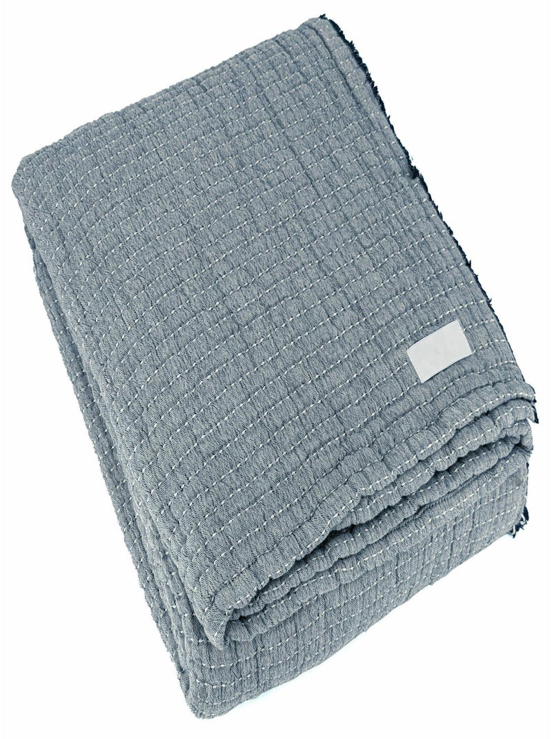 Plaid en coton lavé SEVILLE Bleu gris - Kiabi